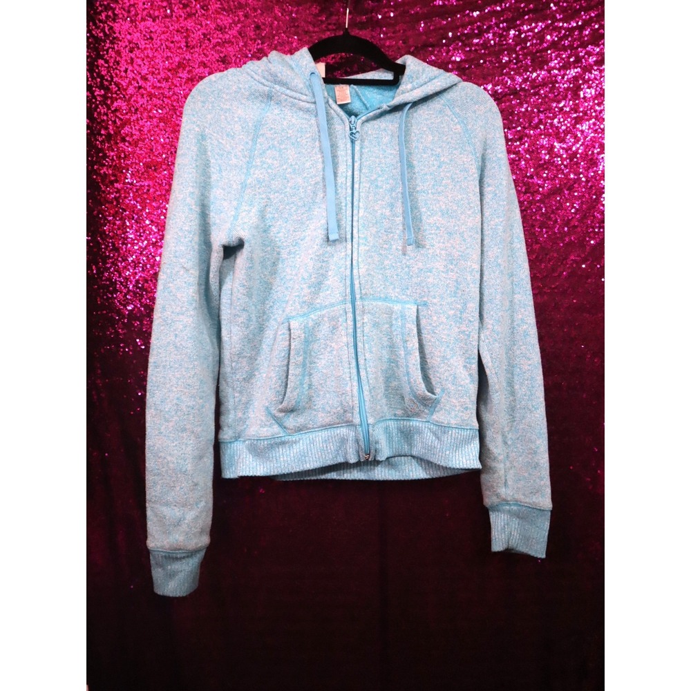 Blue Zip Up Hoodie Large Live Love Dream Juniors Marled Knit Hooded Sweatshirt